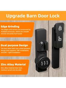 Password Door Lock And Deadbolt, 180 Degree Sliding French Barn Door Lock With 3-Digit Combination Lock Luminous Sign, Gate Garage Shed Window Lock Bolt No Key Bathroom Bedroom Cabinet