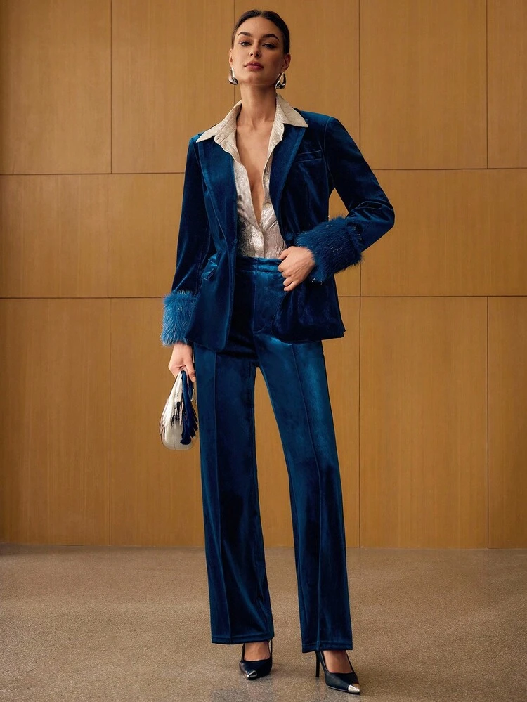 WOMEN'S VELVET FABRIC STRAIGHT LEG PANTS, AUTUMN/WINTER