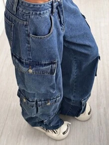 StreetHx Women's Solid Color Casual Pocket Jeans - Blue - View 6