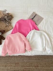 SHEIN 3pcs/Set Young Girl Heart Pattern Casual Thick Thermal Lined Long Sleeve Hoodies, White, Pink, Dusty Pink Chic Outfits For Autumn/Winter Fall