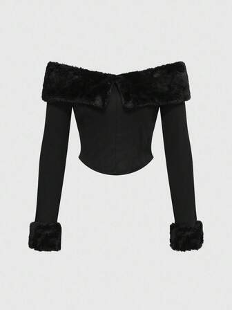 Grunge Punk Sexy Off Shoulder Tight Fuzzy Women Top