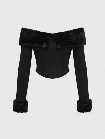 Grunge Punk Top aderente e morbido con spalle scoperte per donne