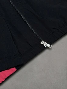 PAVTROS 男士休闲拼色拉链立领夹克，饰有字母图案，运动风格，适合日常穿着、通勤、运动、学校、聚会和音乐节。可作为礼物赠送给朋友或男朋友，男士拉链夹克，男士运动夹克，垃圾摇滚 - 黑色 - 查看 8