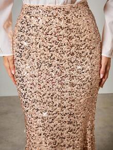 COSMINA Women's Elegant Sequin Mermaid Hem Skirt, Autumn Gold Sequin Skirt Sequin Maxi Skirt Sequin Mermaid Skirt - Champagne - View 5