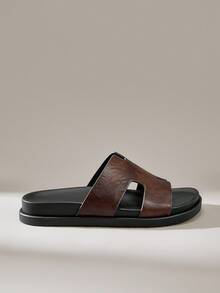 2025 男士夏季休闲拖鞋，新款简约时尚系带沙滩凉鞋 - 銅色 - 查看 1