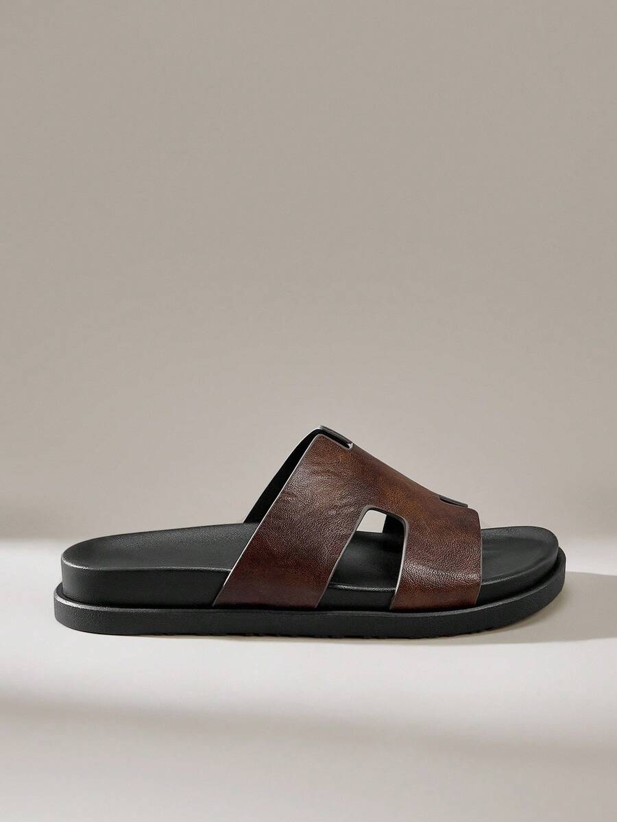 2025 男士夏季休闲拖鞋，新款简约时尚系带沙滩凉鞋 - 銅色 - 查看 1