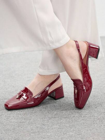 CUCCOO BIZCHIC Bailarinas de tacón bajo clásicas con tira trasera para mujer, negro