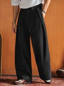 SWAVVY Pantalones de traje de pierna ancha de unicolor de moda para hombres