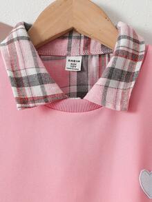 SHEIN Tween Girls Elegant College Style Back To School Plaid Shirt Dress With Long Sleeves+Heart Decor Knitted Vest Sweatshirt 2-Piece Set, Autumn/Winter Fall