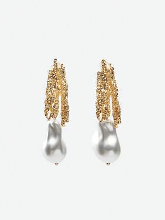 Opalesca Orecchini pendenti asimmetrici con perle dorate strutturate, stile Y2K/per mamma/donna/ragazza/autunno/inverno/festival/vacanza/old money/Ognissanti