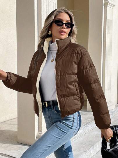 Siren Gaze 女士休闲立领保暖内衬夹克，冬季百搭