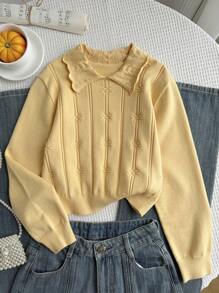 SHEIN Tween Girls' Casual Solid Color Knit Sweater, Autumn/Winter Fall - Yellow - View 5