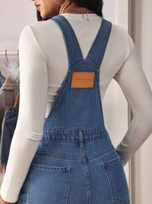 SHEIN Tall Tall Blue Washed Denim Bib Overall Jumpsuit