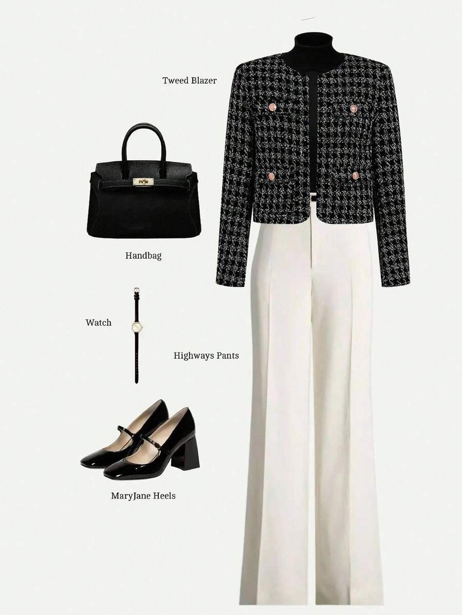 Ellevyn Women's Plaid Long Sleeve Button Design Elegant Overcoat, Women's Winter Coat,Winter Clothes For Women - Black - View 1