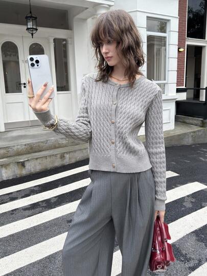 ATUI Studio 女式休闲纯色麻花针织纽扣上衣，秋季