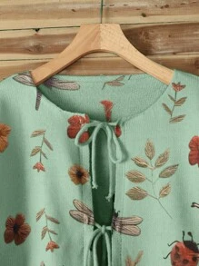 Linhara Áo khoác cardigan họa tiết hoa cổ điển cỡ lớn màu trơn có nơ cho nữ, thích hợp cho Halloween, Năm mới, Ngày lễ tình nhân, Lễ tạ ơn, Giáng sinh, Lễ phục sinh, Tiệc tối, Đêm giao thừa, - Màu xanh Bạc hà - Xem 6