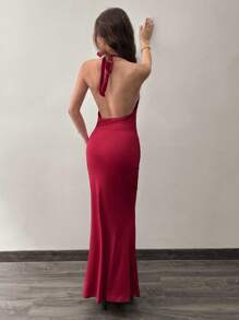 SHEIN Unity Vestido Tomara-que-Caia Preto Frente Única Ajustado Sereia, Traje de Festa - Vinho - Visão 2