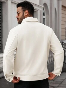 Manfinity CasualCool Plus Size Men's Solid Color Front Button Pocket Casual Long Sleeve Jacket, Fall Winter , Corduroy