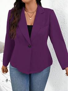 SHEIN PETITE CURVE Petite Plus Size Women's Fall And Winter Clothes New Style Fashion Casual Blazers - Purple - View 5