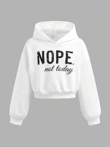 SHEIN Tween Girls Casual Fashion Versatile Letter Print Cropped Hem Fleece Hoodie And Relaxed Straight Leg Knit Pants Set, Suitable For Weekend, Casual Outing, Back To School, Outfit Girl, Fall Winter - Black and White - View 10