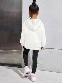 SHEIN 女童休闲街头保暖连帽衫和修身运动裤套装，秋冬季