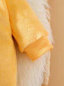 SHEIN Baby Autumn/Winter Plush Thickened Hooded Romper, Cute Duck Design Outerwear Fall