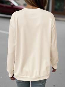 EMERY ROSE 大码万圣节南瓜印花圆领长袖羊毛运动衫