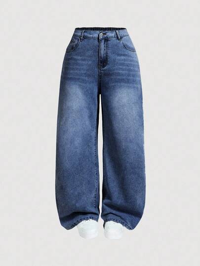 Jeans in denim lavato casual e ampio per taglie forti