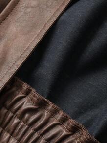 DAZY 女士秋季PU下摆宽松休闲夹克皮夹克 - 棕色 - 查看 6