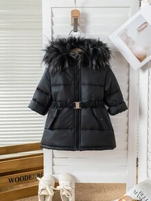 Emery Rose Kids Emery Rose Kids 女婴黑色保暖连帽棉衣，秋冬款