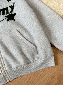 Maija Kids Maija Kids Young Boys Casual Knit Sweatshirt Jacket With Letter Print, Zipper, Pockets, Thermal Lined, Suitable For Autumn/Winter, Weekend, Casual Outing, Back To School - Light Grey - View 10