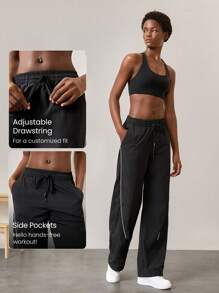 GLOWMODE Skin-Friendly Chill Zone Adjustable Drawstring Waist Hem Relaxed Fit Contrasting Color Joggers With Side Pockets Daily Casual - Black - View 4