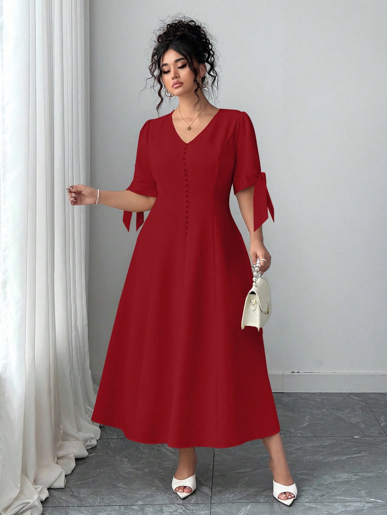 Elenzga فستان أنيق للمرأة ذات الحجم الكبير بتصميم...