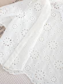 SHEIN LMoss Kids Tween Girl Vacation Casual Solid Embroidered Short Sleeve Blouse - White - View 7