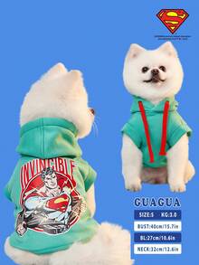 SUPERMAN X PETSIN 1pc Vintage Illustration Print Lake Green Sleeveless Hooded Stylish Fashion Sweatshirt For Pets