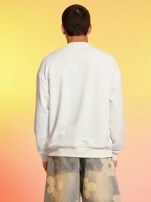 SpongeBob SquarePants | SHEIN Men Letter & Cartoon Pattern Long Sleeve Pullover Sweatshirt , Fall - White - View 2