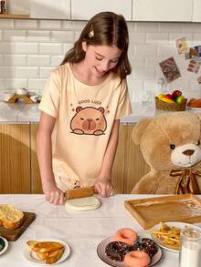 SHEIN 2件套可爱动物印花女童睡衣套装，短袖上衣和长裤 - 彩色 - 查看 3