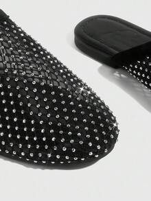 CUCCOO SZL 女士镂空透气设计尖头平底鞋，黑色网眼平底鞋，适合日常穿着和居家 - 黑色 - 查看 6