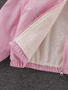 少女粉色拉链连帽夹克，绣有可爱熊猫图案，休闲可爱，秋冬 - 粉色 - 查看 8