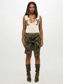 SUMWON WOMEN Áo ba lỗ logo NY thời trang cao cấp, áo ba lỗ không tay bằng vải thun cotton, phong cách đường phố đô thị, trang phục thường ngày mùa xuân hè, cổ khoét sâu, thiết kế hiện đại, áo ba lỗ cơ bản - Màu be - Xem 3