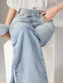 Heiryn 2025 Autumn/Winter Women's Clothing, Women's Autumn/Winter Outfits, Back To School, Halloween, Christmas, Business Casual, Retro Dignified Elegant Versatile Basics, Nashville Clothing, Women's Asymmetric Waist Pocket Casual Jeans