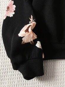 SHEIN 女孩运动街头时尚针织圆领长袖运动衫 - 黑色 - 查看 3