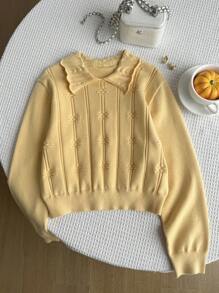 SHEIN Tween Girls' Casual Solid Color Knit Sweater, Autumn/Winter Fall - Yellow - View 6