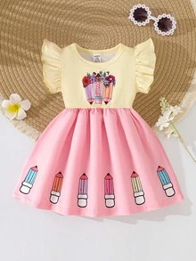 SHEIN Baby Girl Summer Floral Print Sleeveless Patchwork Dress, Cute Ruffled Hem Casual Princess Dress For Outdoor - Multicolor - View 4