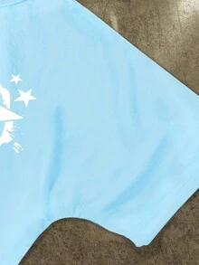 Manfinity EMRG 男士时尚图案和字母印花短袖 T 恤，夏季，秋季，2000 年代风格 - 彩色 - 查看 4