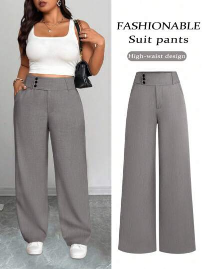 SHEIN Tall CURVE Calças femininas casuais de cintura alta e perna reta plus size