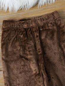 SHEIN 青少年男孩撞色拼布上衣和纯色保暖衬里裤子睡衣套装 - 棕色 - 查看 5