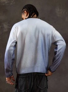 ROMWE MEN Street Life 男士休闲渐变色套头毛衣，秋冬 - 灰色 - 查看 3