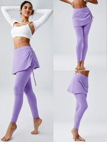 GLOWMODE 26" FeatherFit™ Fit Flex 2-In-1 Drawstring Skirted Leggings Low Impact Daily - Mauve Purple - View 8