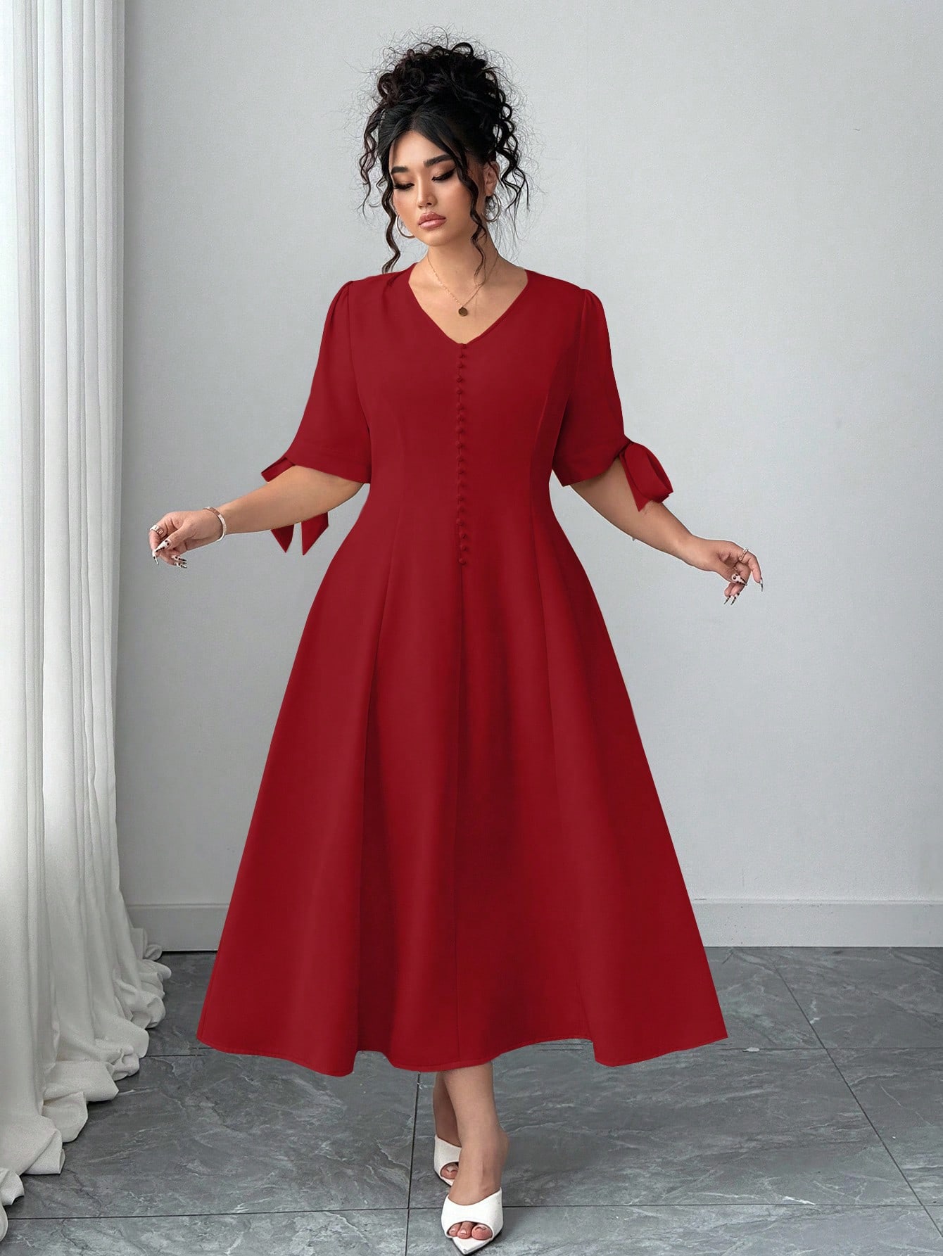 Elenzga فستان أنيق للمرأة ذات الحجم الكبير بتصميم...